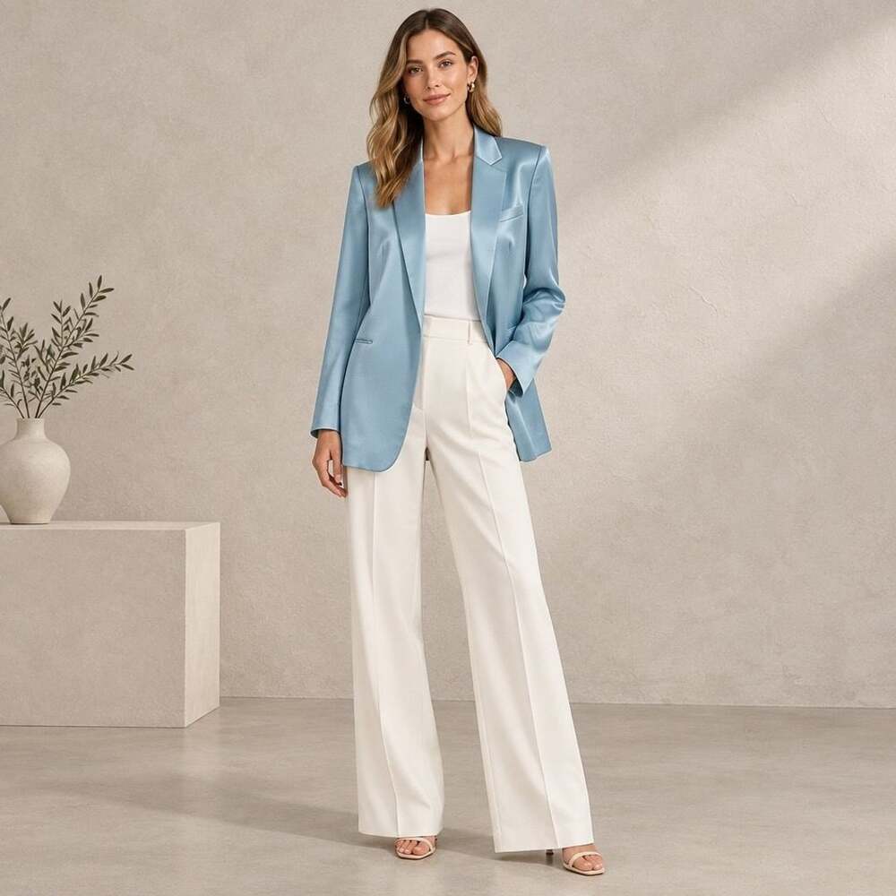 Express Satin Blazer Size S Light Blue Open Front Notch Lapel